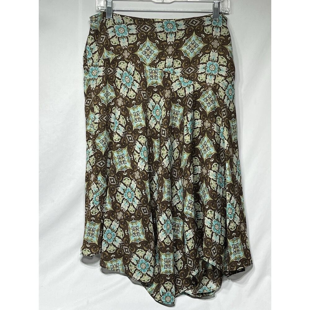 Vtg Dressbarn Boho Hippie Skirt 12 Brown Turquoise Asymmetrical Fairy Grunge